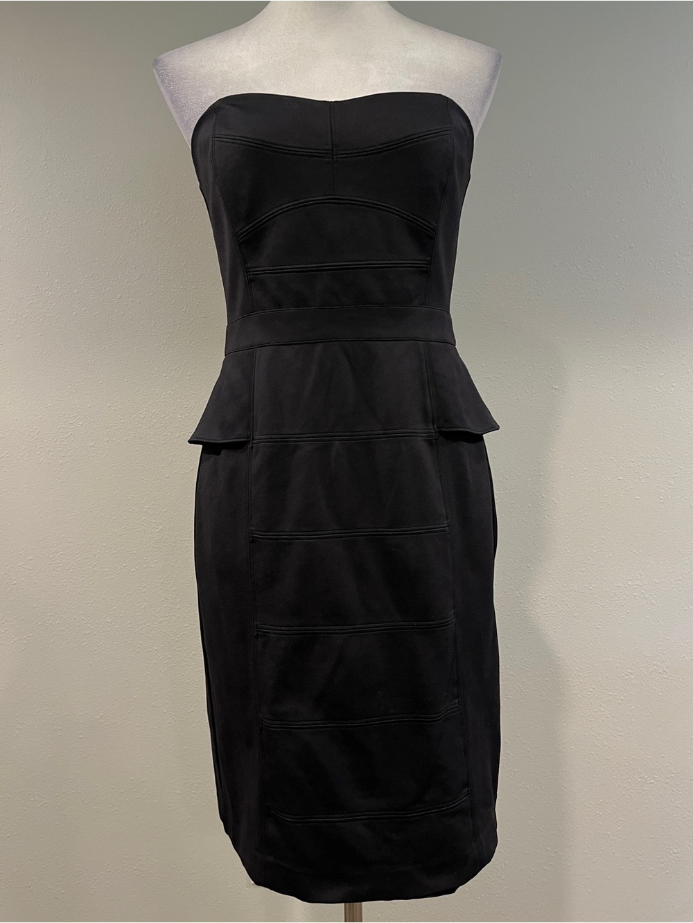 White House Black Market Strapless Black Peplum Sheath Dress size 8